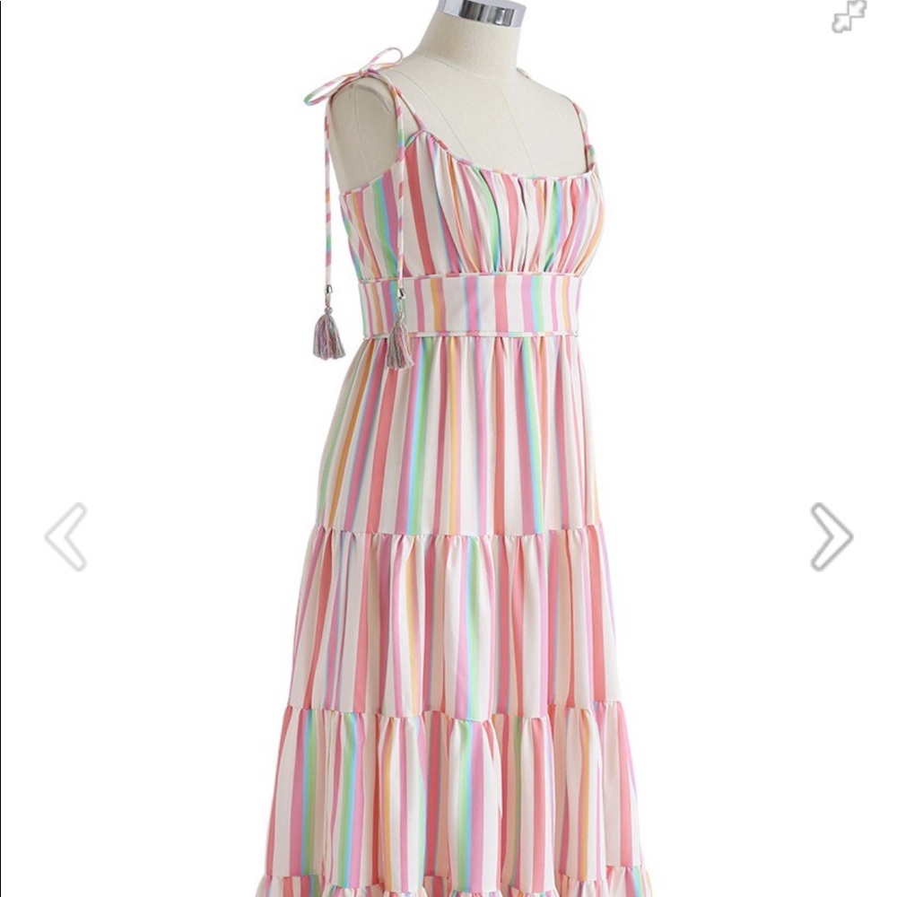 Rainbow Candies Stripes Maxi Dress tassels trim